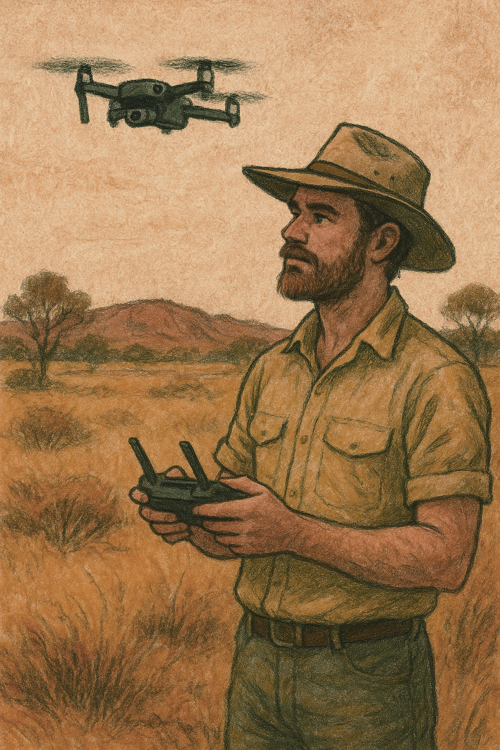 Drone operator in bushland