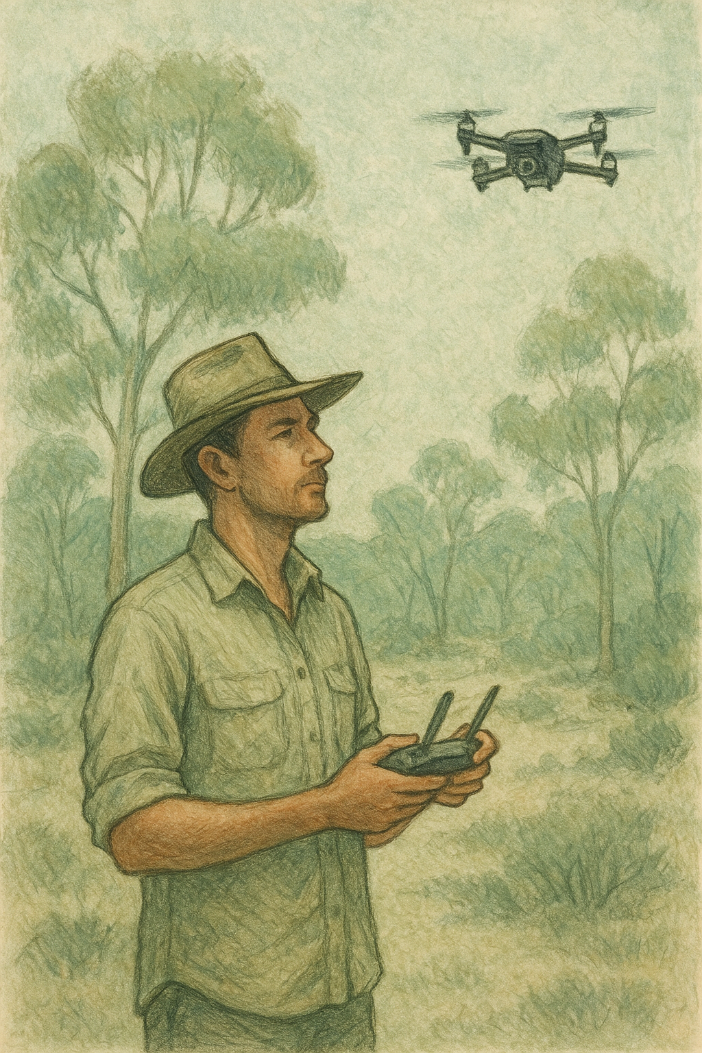 Drone operator in bushland